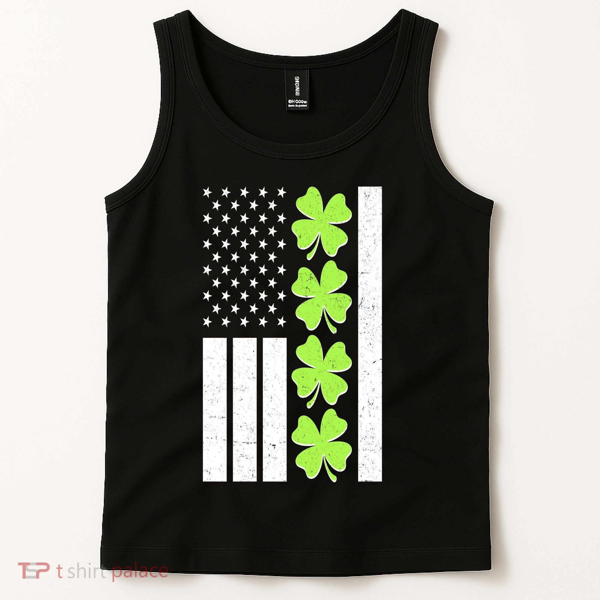 St Patrick's Day USA American Flag Shamrock Clovers Tank Top