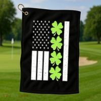 St Patrick's Day USA American Flag Shamrock Clovers Golf Towel thumb 1
