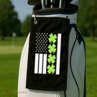 St Patrick's Day USA American Flag Shamrock Clovers Golf Towel thumb 2