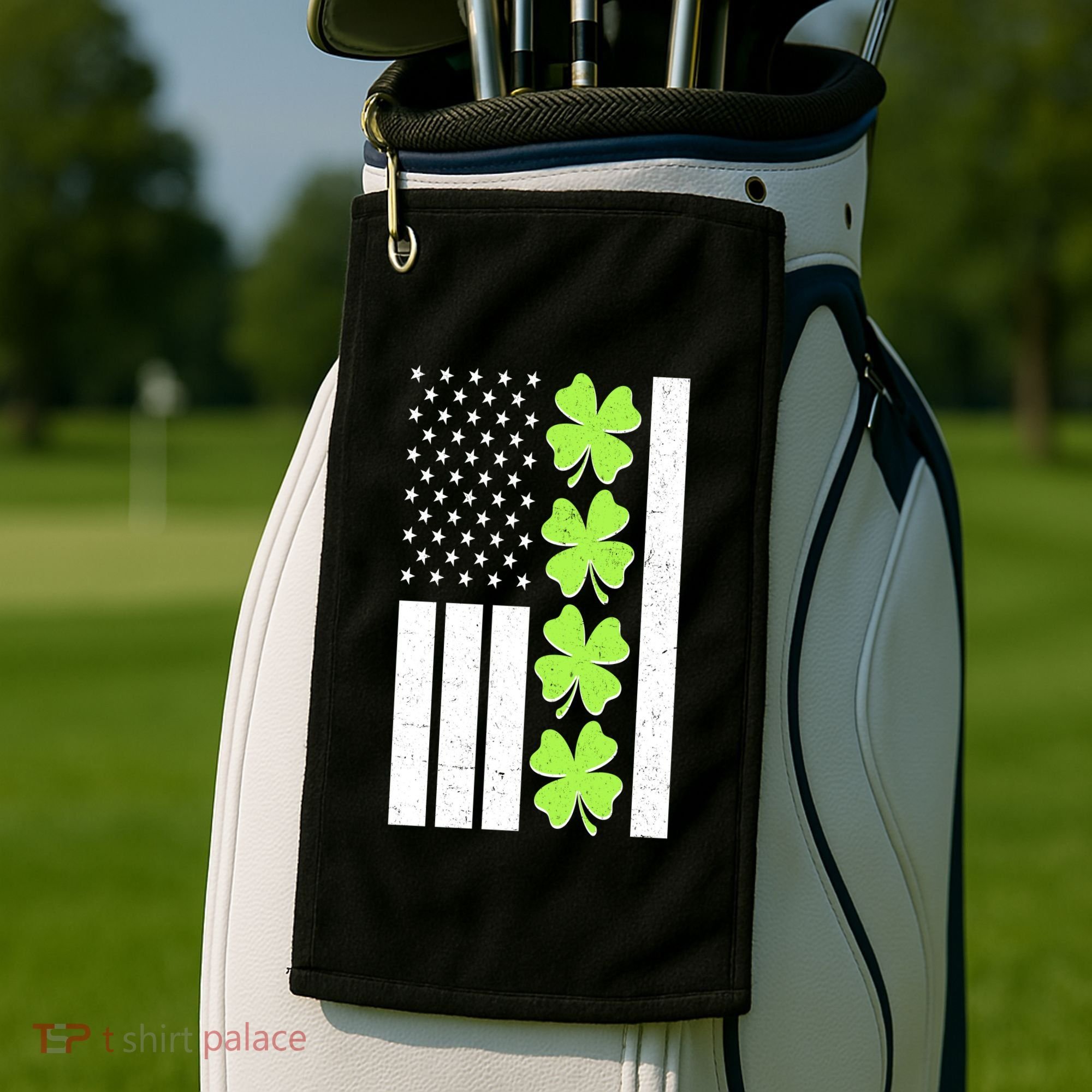 St Patrick's Day USA American Flag Shamrock Clovers Golf Towel