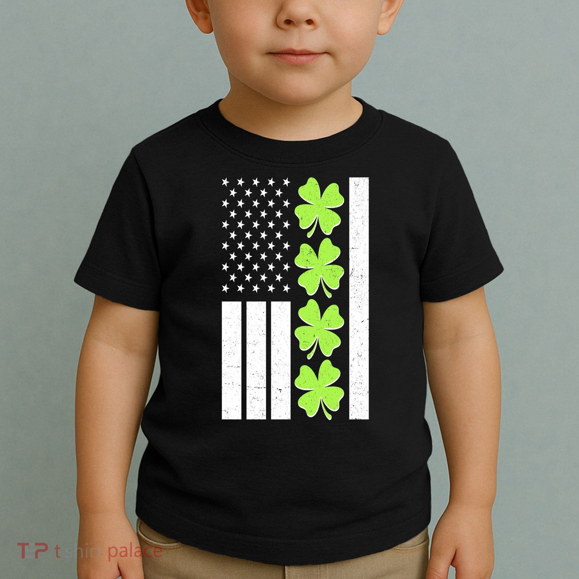 St Patrick's Day USA American Flag Shamrock Clovers Toddler T-Shirt