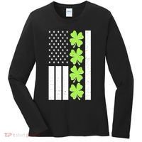 St Patrick's Day USA American Flag Shamrock Clovers Women's Long Sleeve Shirt thumb 0