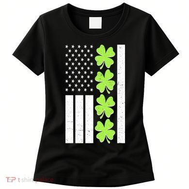 St Patrick's Day USA American Flag Shamrock Clovers Women's T-Shirt