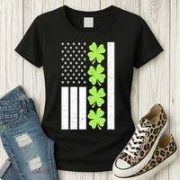 St Patrick's Day USA American Flag Shamrock Clovers Women's T-Shirt thumb 3