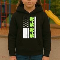 St Patrick's Day USA American Flag Shamrock Clovers Kids Hoodie thumb 3
