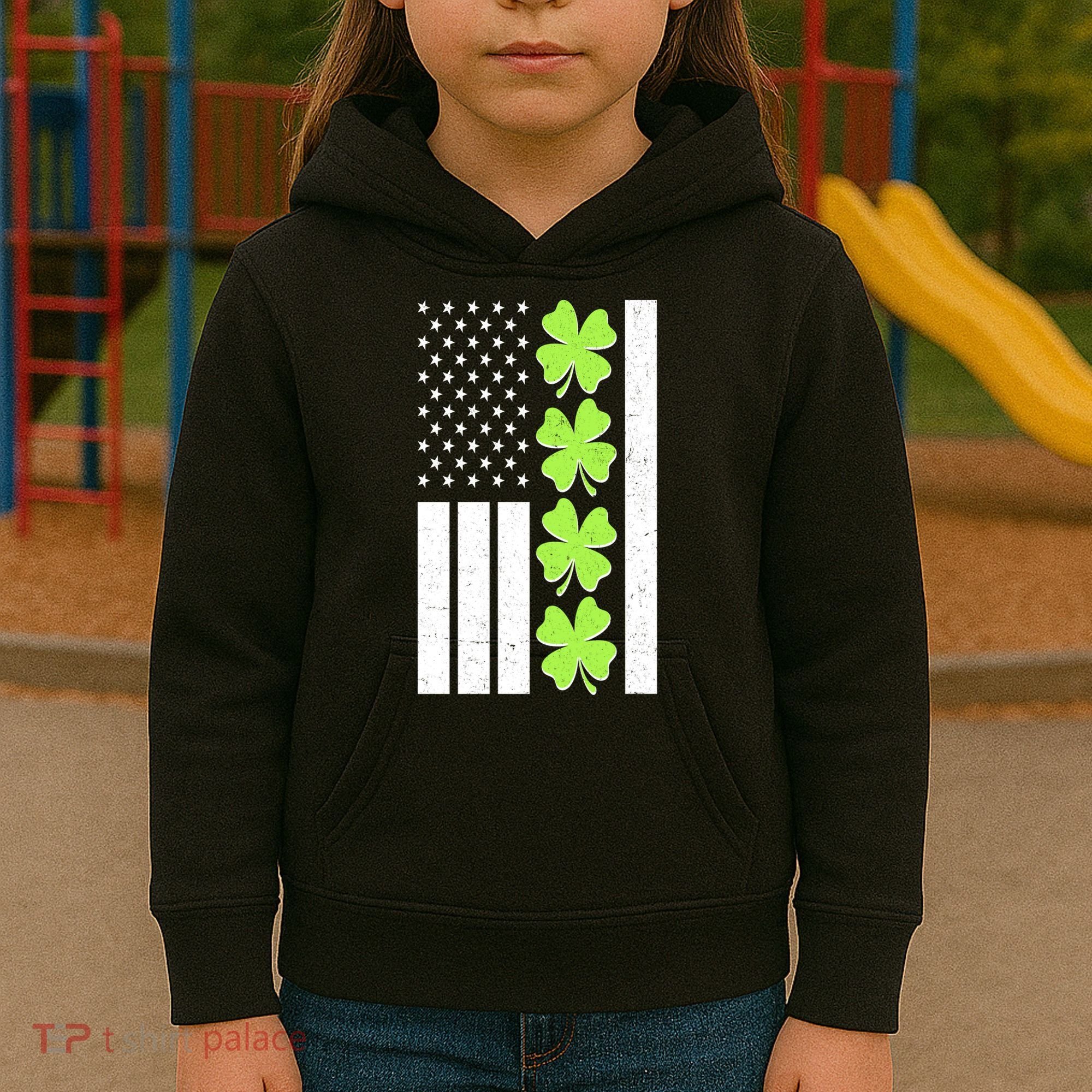 St Patrick's Day USA American Flag Shamrock Clovers Kids Hoodie