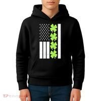 St Patrick's Day USA American Flag Shamrock Clovers Kids Hoodie thumb 4