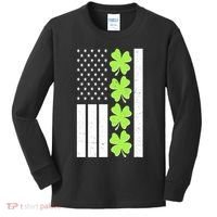 St Patrick's Day USA American Flag Shamrock Clovers Kids Long Sleeve Shirt thumb 0