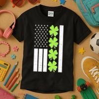St Patrick's Day USA American Flag Shamrock Clovers Kids T-Shirt thumb 3