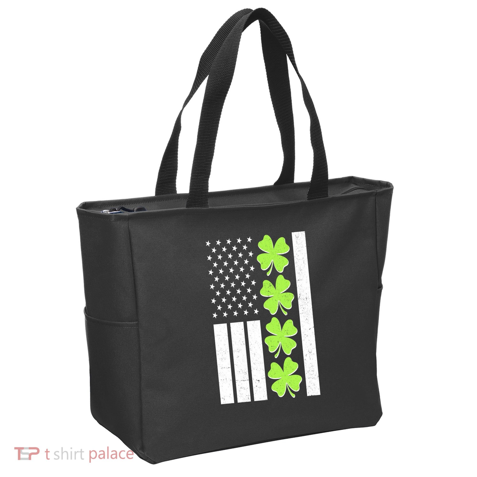 St Patrick's Day USA American Flag Shamrock Clovers Tote Bag