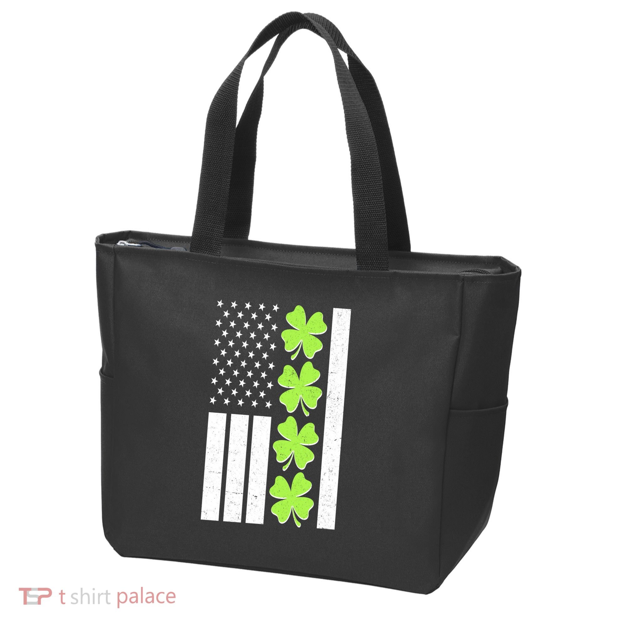 St Patrick's Day USA American Flag Shamrock Clovers Tote Bag