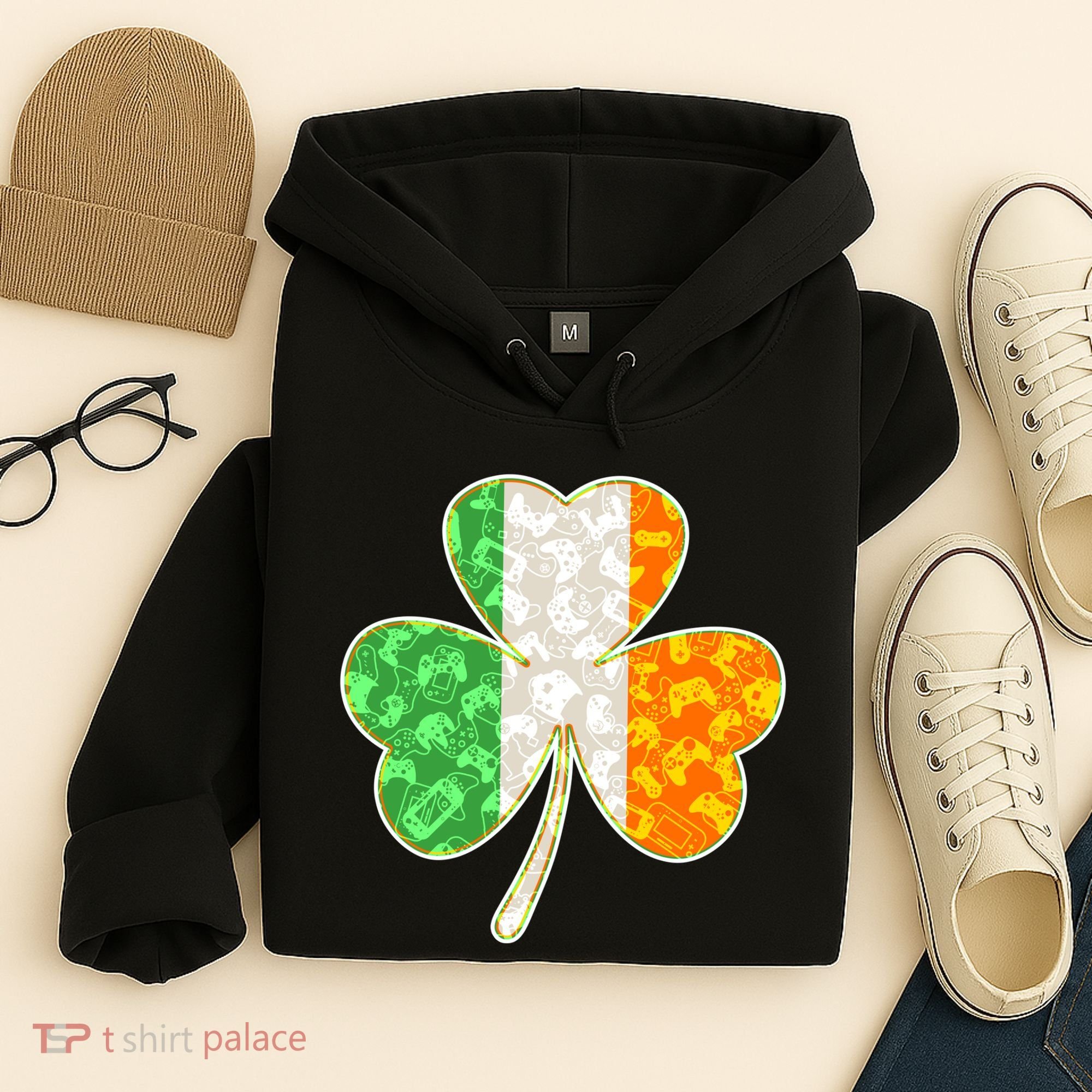 St Patrick's Day Video Gamer Shamrock Clover Hoodie