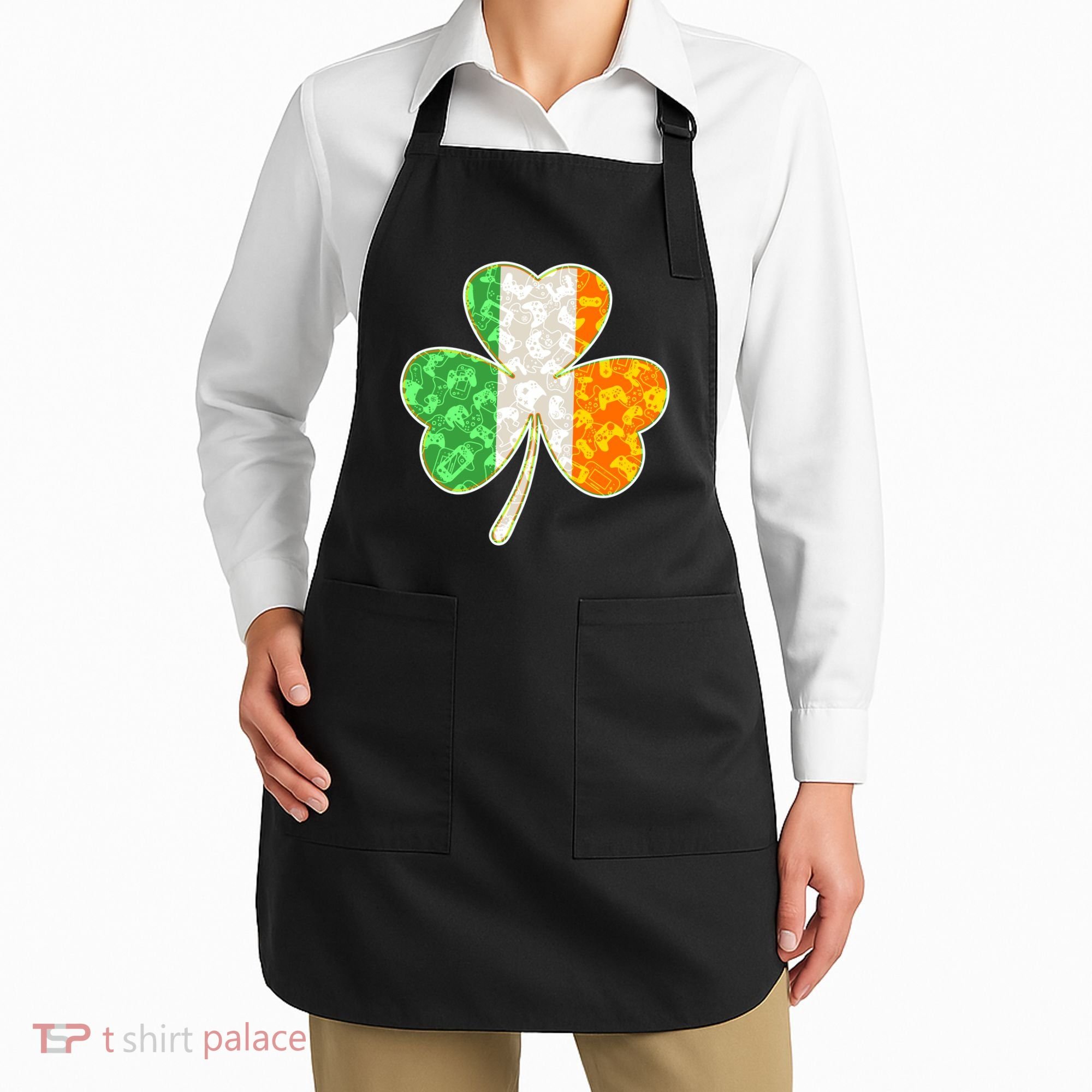 St Patrick's Day Video Gamer Shamrock Clover Apron