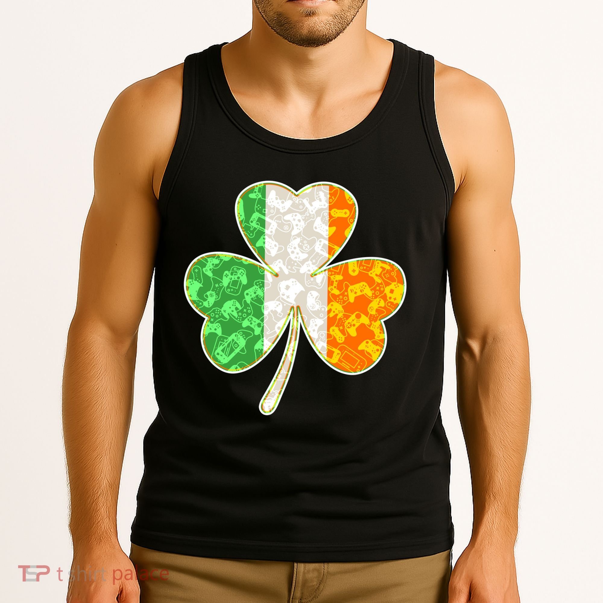 St Patrick's Day Video Gamer Shamrock Clover Tank Top