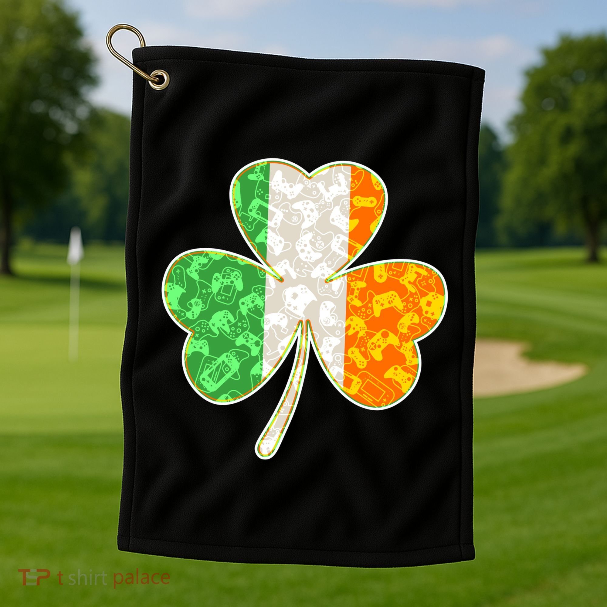 St Patrick's Day Video Gamer Shamrock Clover Golf Towel