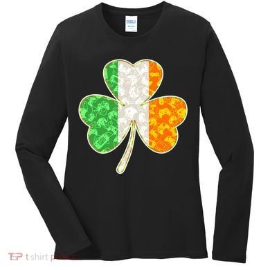 St Patrick's Day Video Gamer Shamrock Clover Women's Long Sleeve Shirt