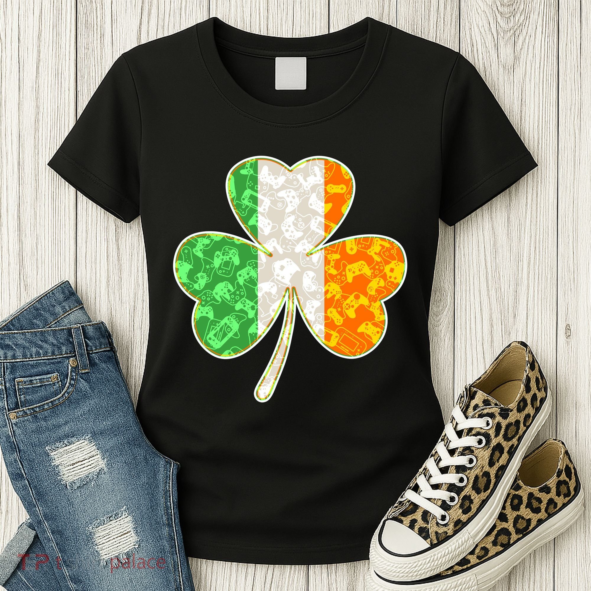 St Patrick's Day Video Gamer Shamrock Clover Women's T-Shirt