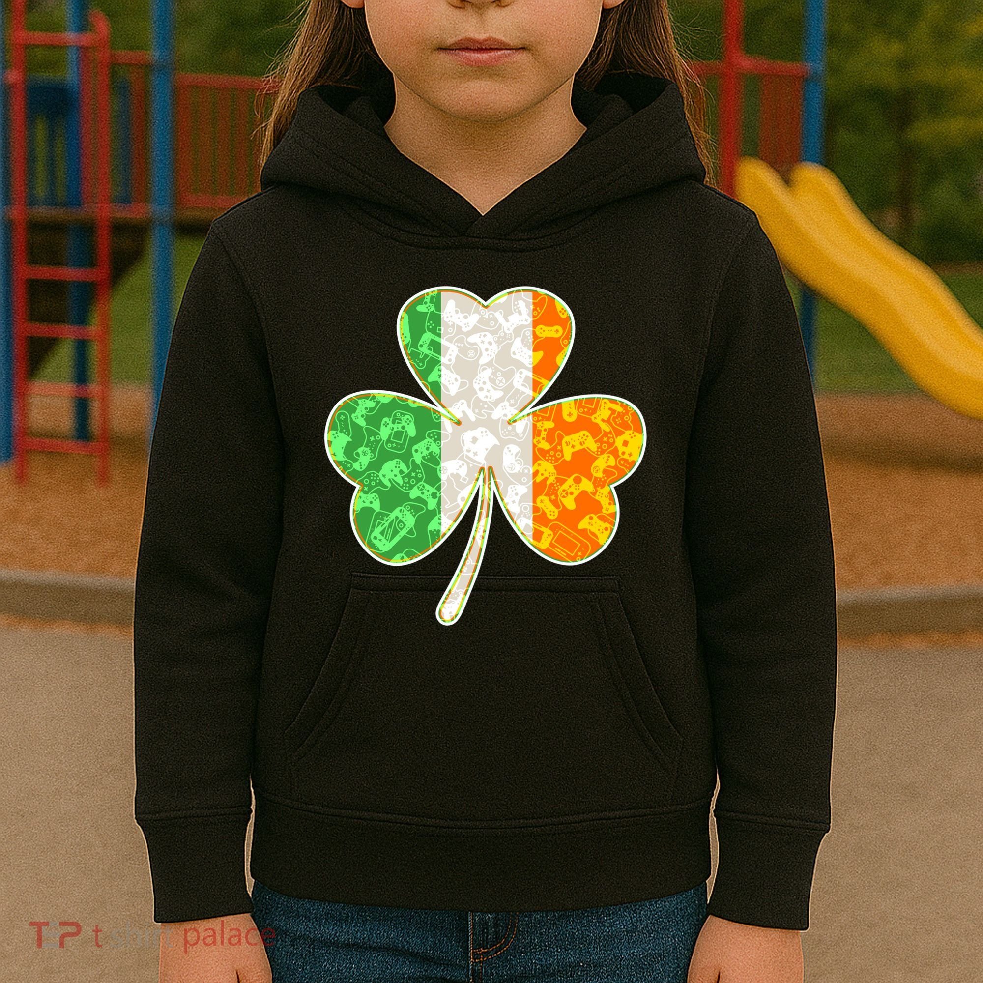 St Patrick's Day Video Gamer Shamrock Clover Kids Hoodie