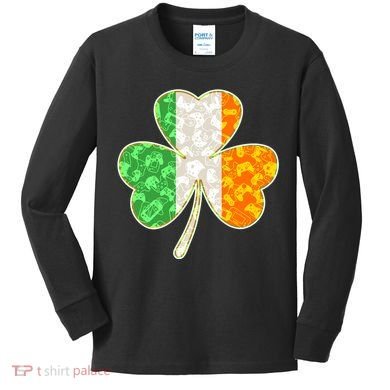 St Patrick's Day Video Gamer Shamrock Clover Kids Long Sleeve Shirt