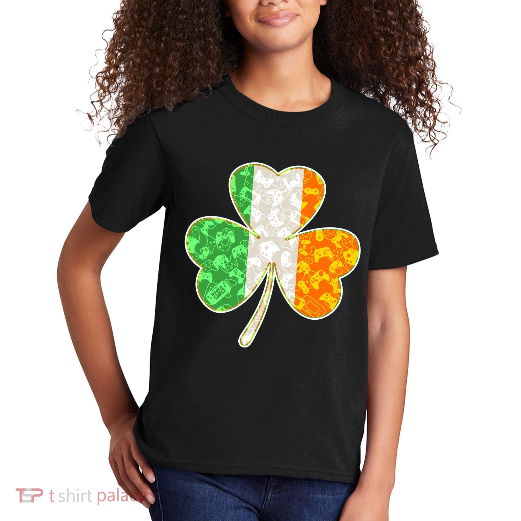 St Patrick's Day Video Gamer Shamrock Clover Kids T-Shirt