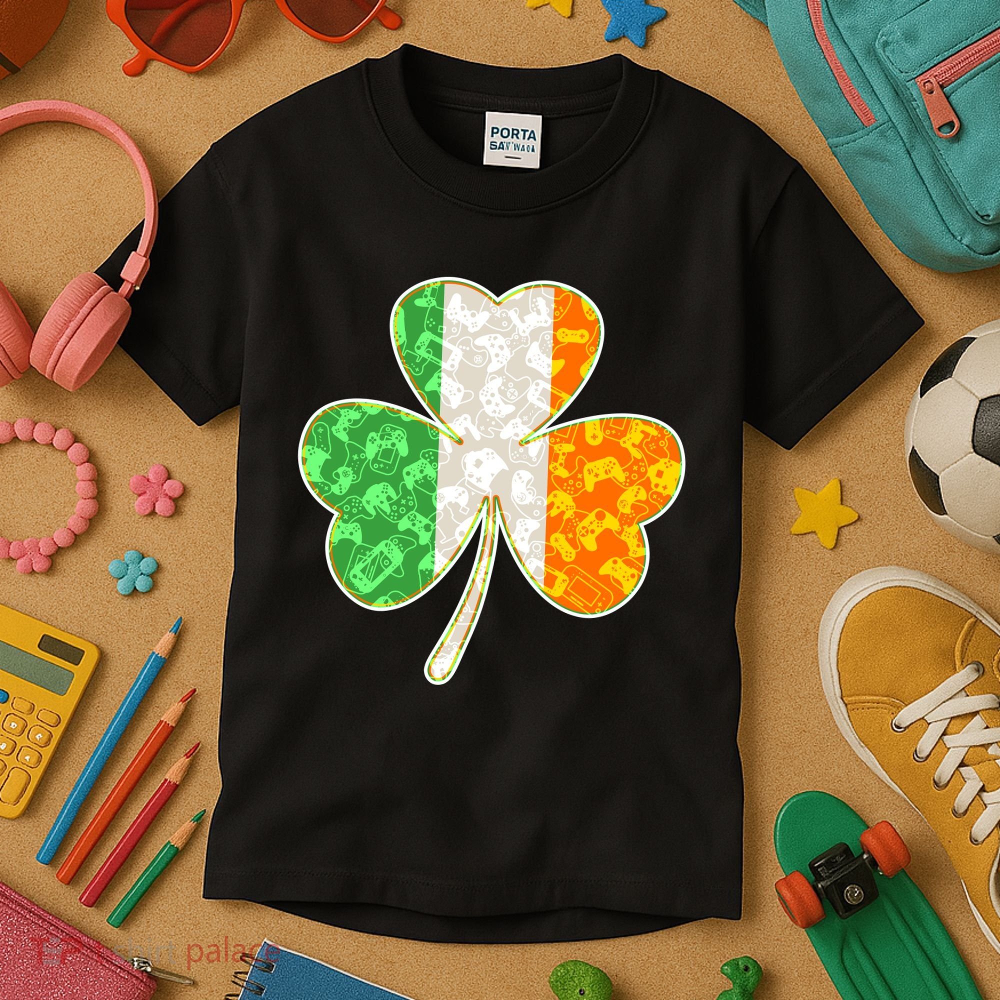 St Patrick's Day Video Gamer Shamrock Clover Kids T-Shirt