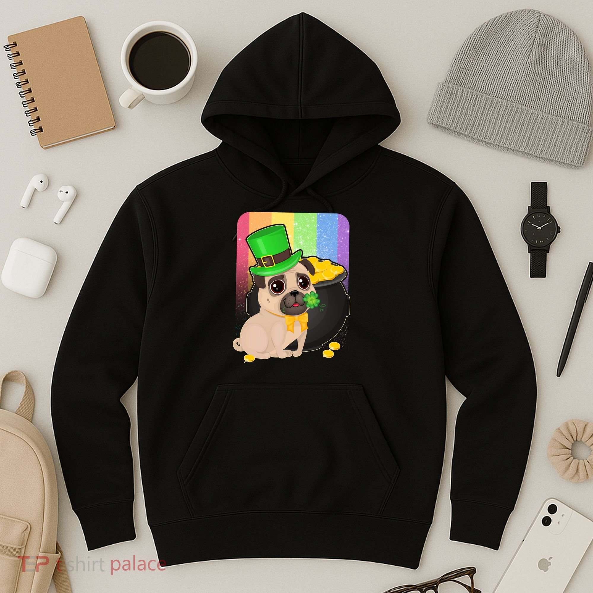St Patrick's Pug Pot Of Gold Hoodie
