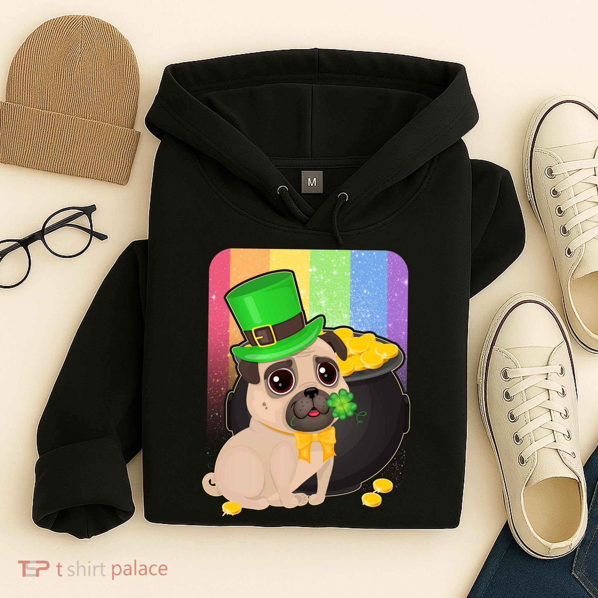 St Patrick's Pug Pot Of Gold Hoodie