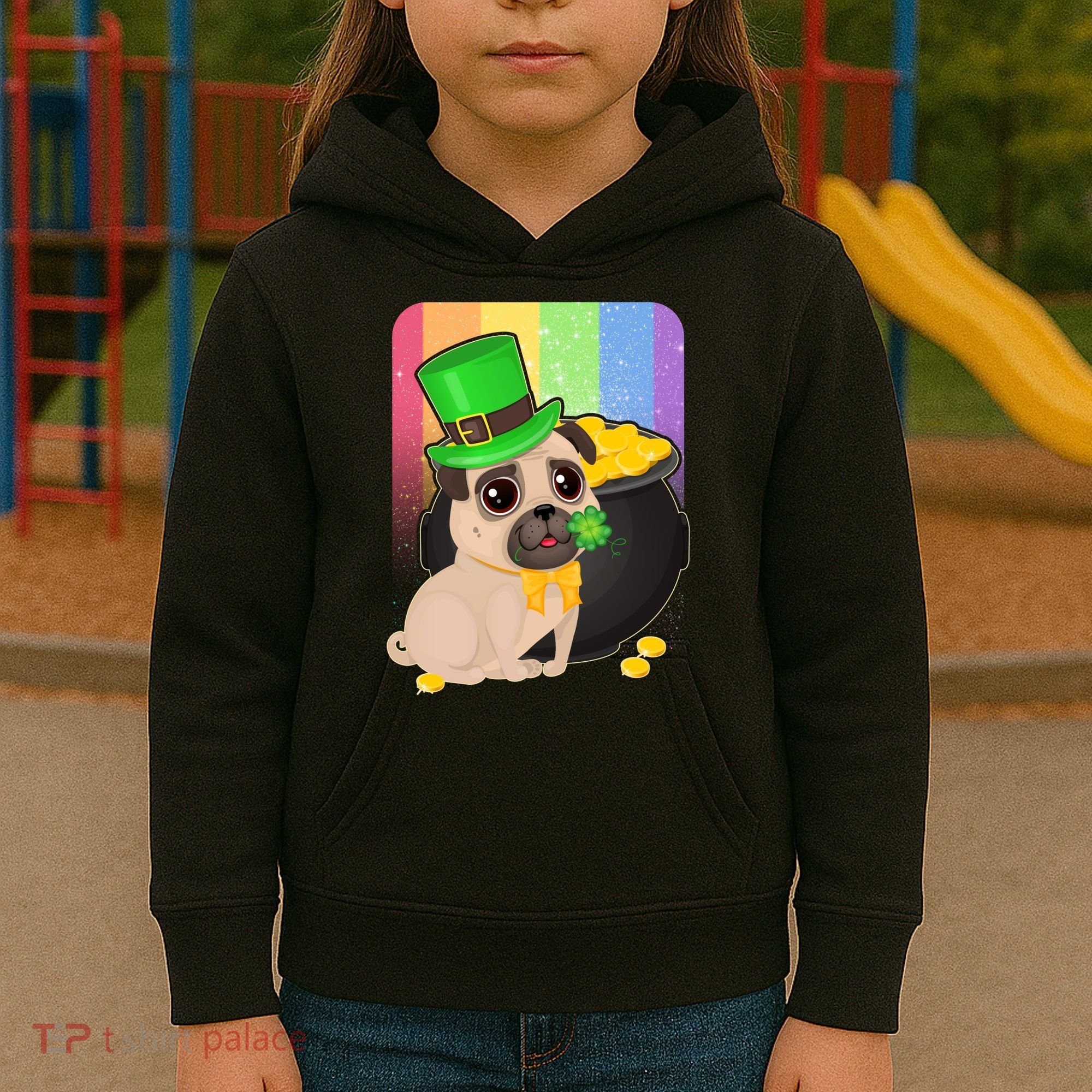 St Patrick's Pug Pot Of Gold Kids Hoodie
