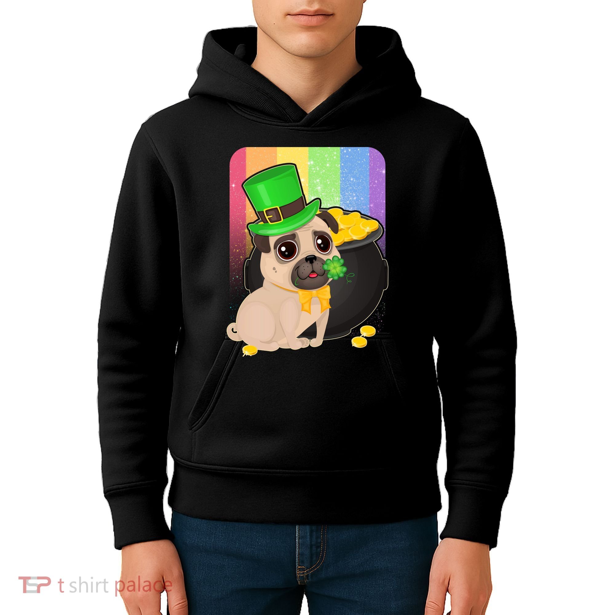 St Patrick's Pug Pot Of Gold Kids Hoodie