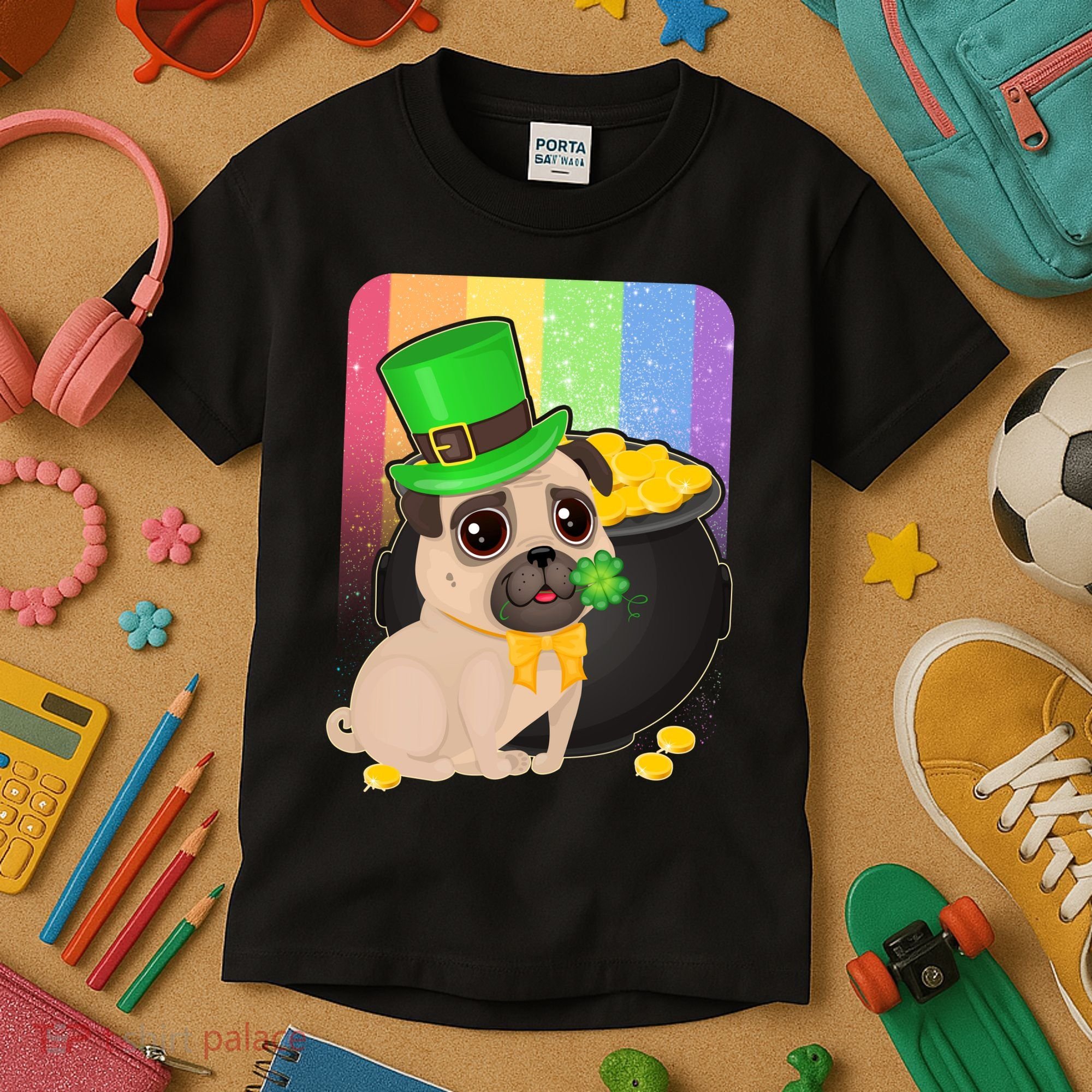 St Patrick's Pug Pot Of Gold Kids T-Shirt