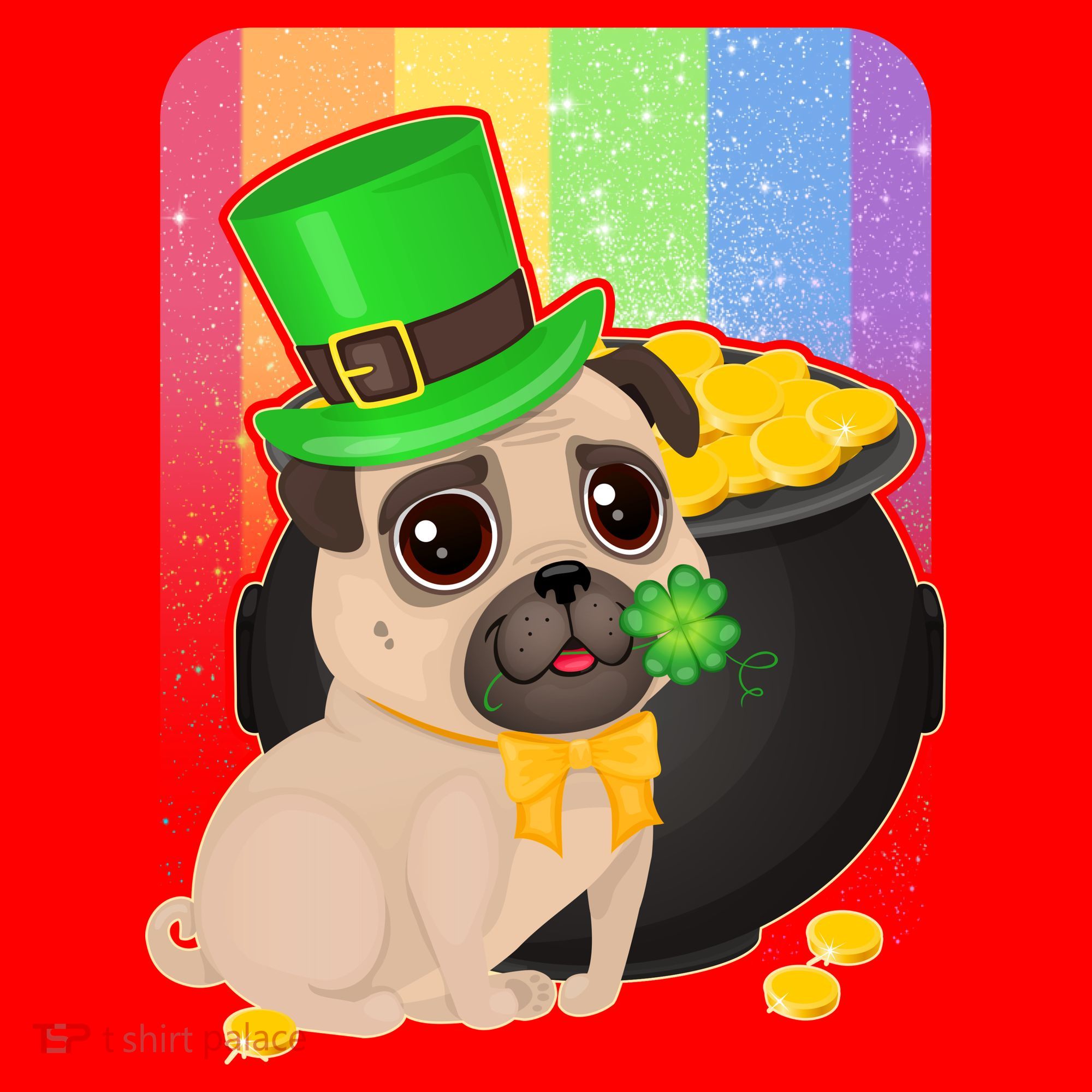 St Patrick's Pug Pot Of Gold Santa Hat
