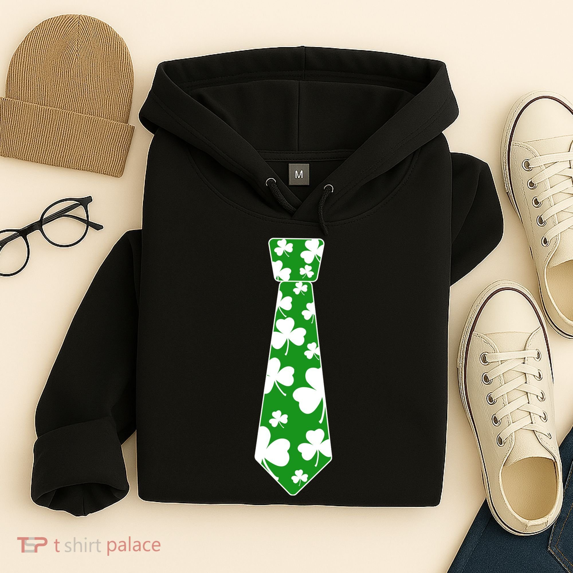 Shamrock Irish Clover Party Tie Hoodie