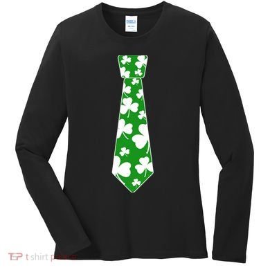 Shamrock Irish Clover Party Tie Women's Long Sleeve Shirt
