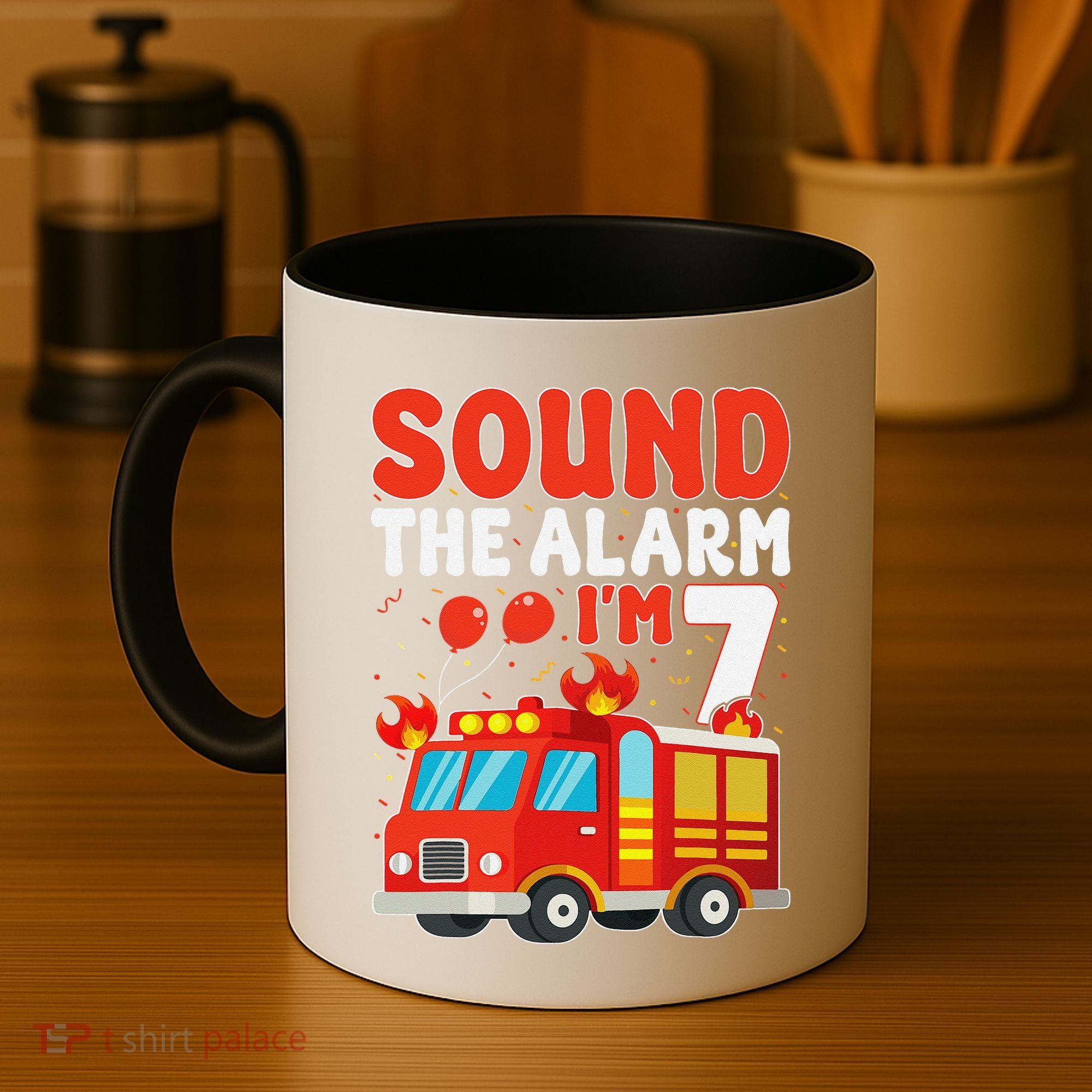 Sound The Alarm IM 7 Fire Truck Firefighter 7th Birthday Coffee Mug
