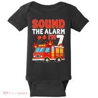Sound The Alarm IM 7 Fire Truck Firefighter 7th Birthday Baby Bodysuit thumb 0