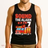 Sound The Alarm IM 7 Fire Truck Firefighter 7th Birthday Tank Top thumb 3