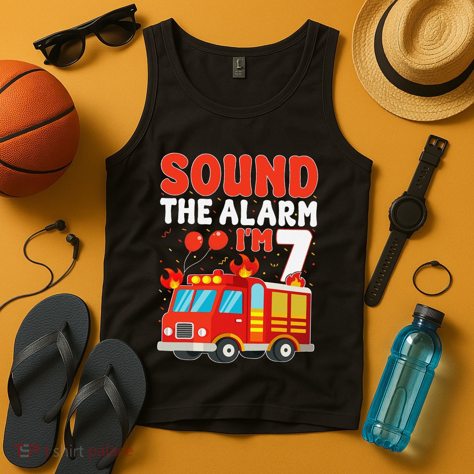 Sound The Alarm IM 7 Fire Truck Firefighter 7th Birthday Tank Top