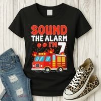 Sound The Alarm IM 7 Fire Truck Firefighter 7th Birthday Women's T-Shirt thumb 3