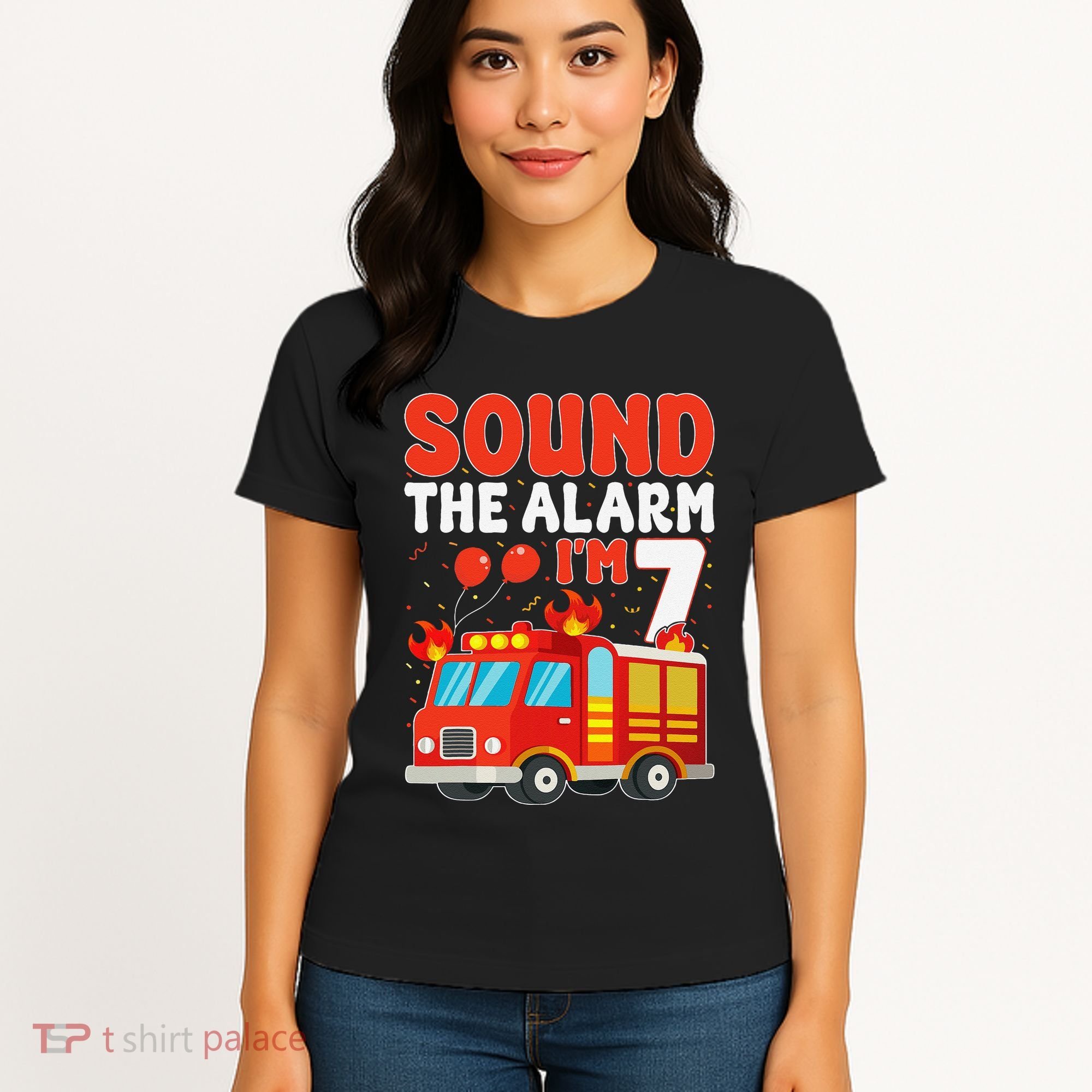 Sound The Alarm IM 7 Fire Truck Firefighter 7th Birthday Women's T-Shirt
