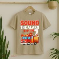 Sound The Alarm IM 7 Fire Truck Firefighter 7th Birthday T-Shirt thumb 2