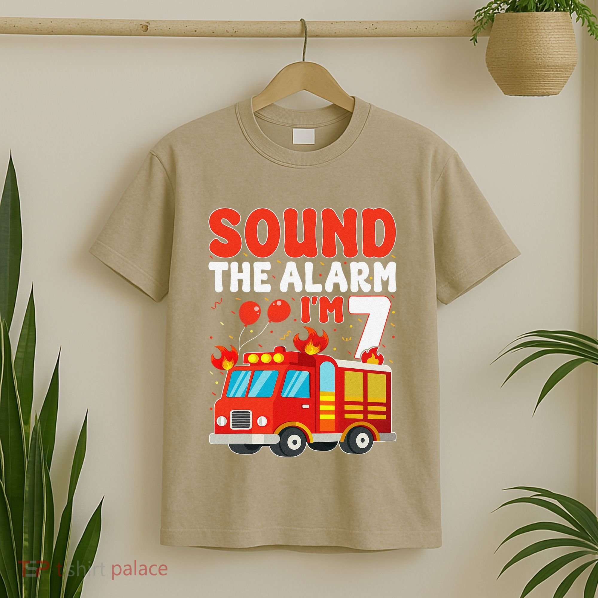 Sound The Alarm IM 7 Fire Truck Firefighter 7th Birthday T-Shirt