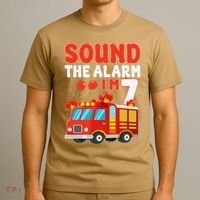 Sound The Alarm IM 7 Fire Truck Firefighter 7th Birthday T-Shirt thumb 3
