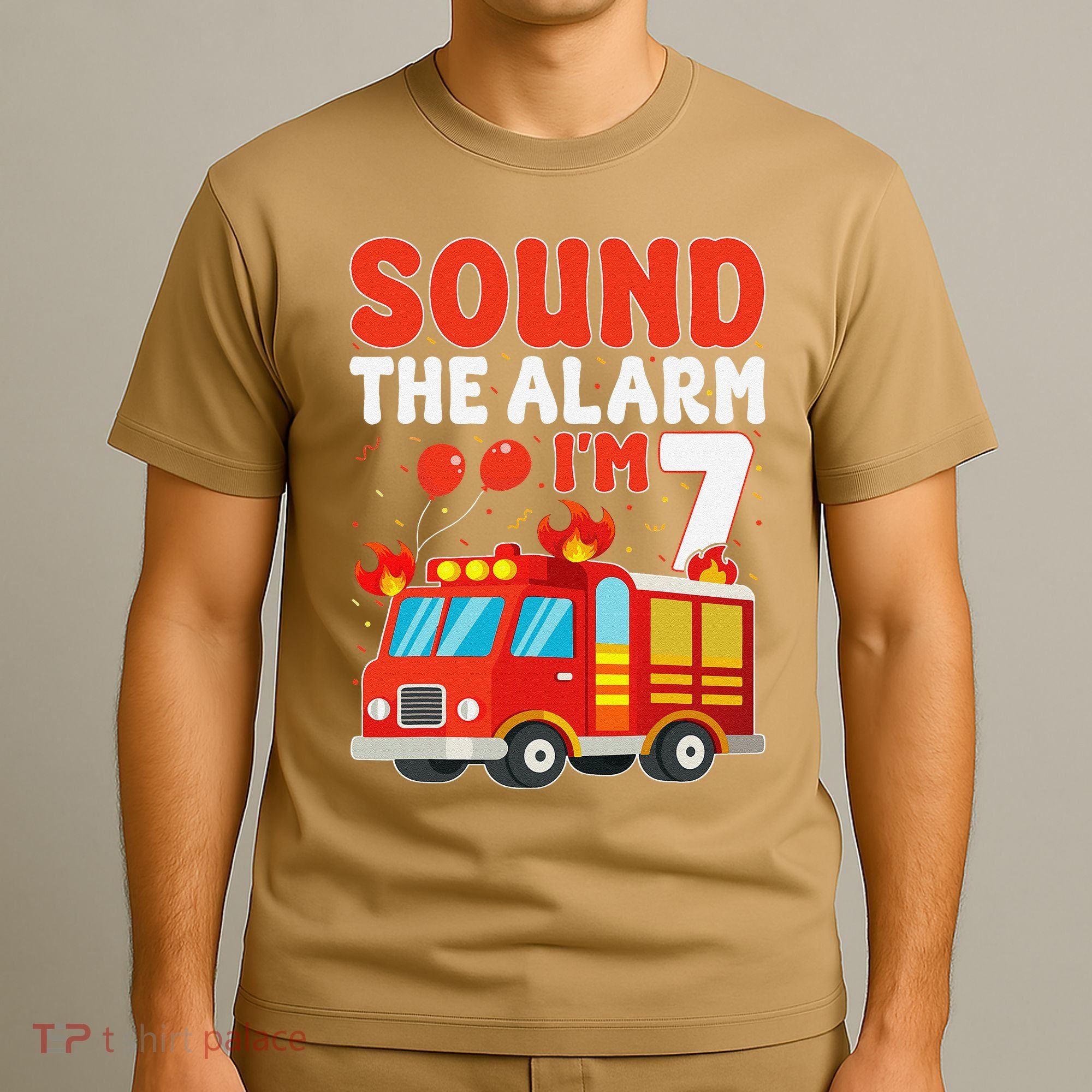 Sound The Alarm IM 7 Fire Truck Firefighter 7th Birthday T-Shirt