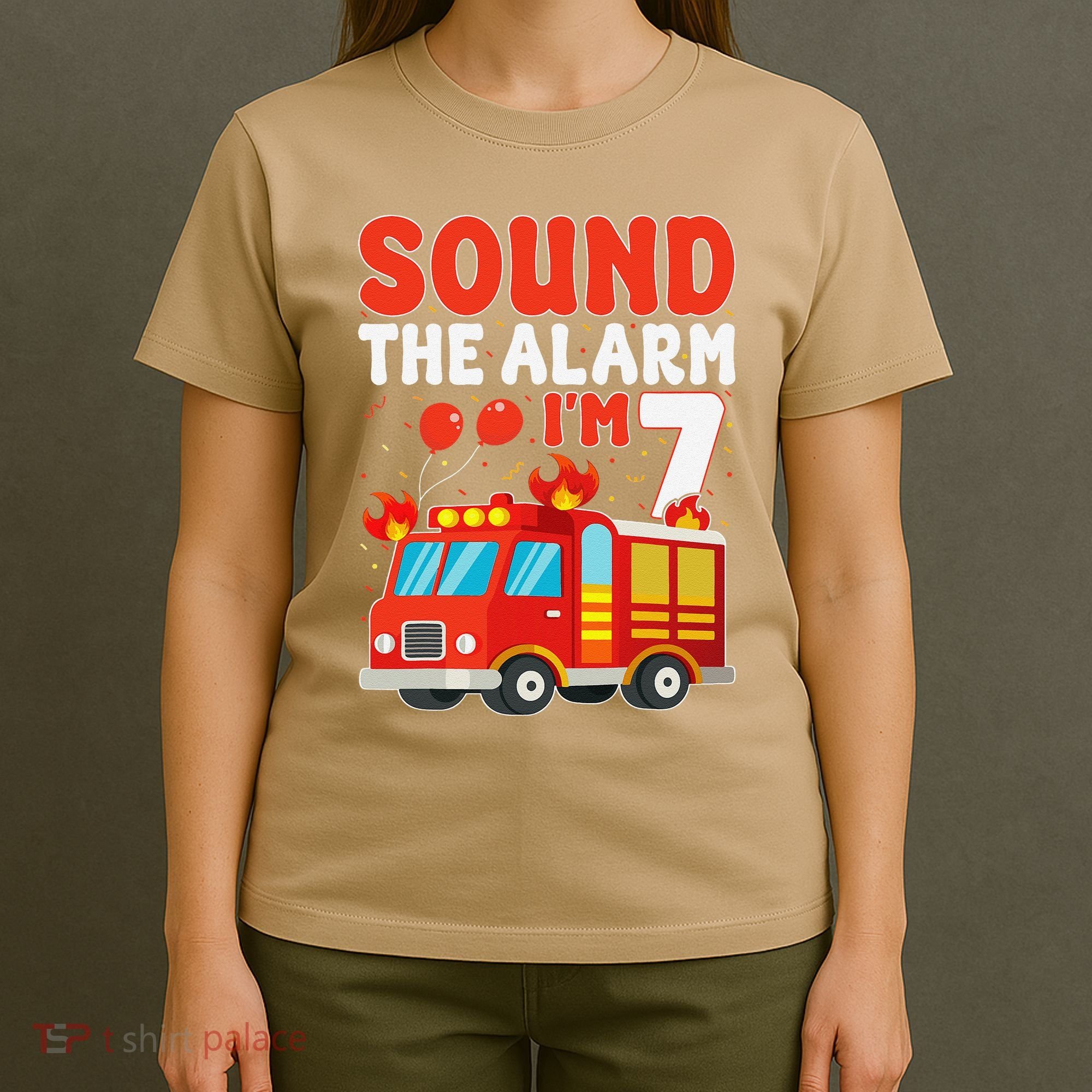 Sound The Alarm IM 7 Fire Truck Firefighter 7th Birthday T-Shirt