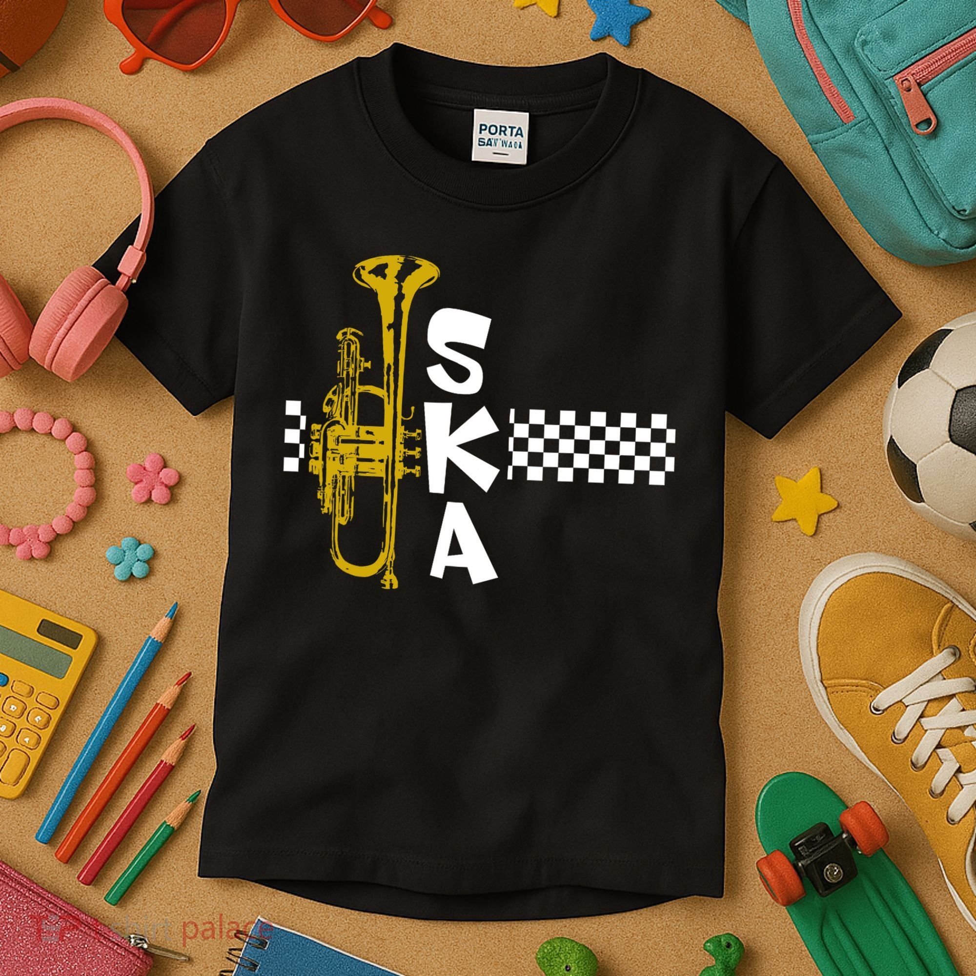 Ska Trumpet And Squares Kids T-Shirt