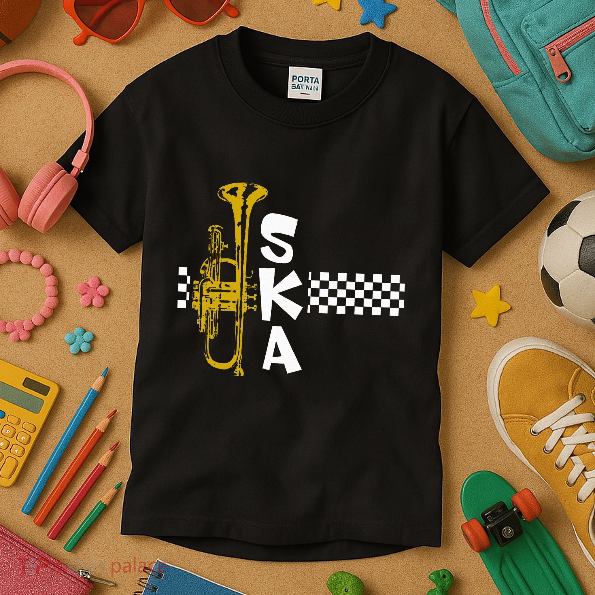 Ska Trumpet And Squares Kids T-Shirt
