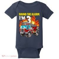 Sound The Alarm Im 3 3rd Birthday Fireman Firetruck Boy Baby Bodysuit thumb 0