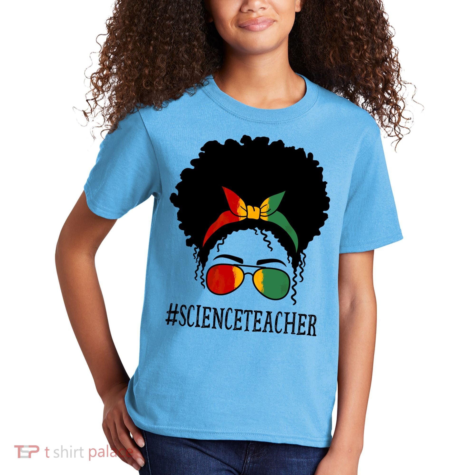 Science Teacher African Messy Bun Black History Month Cute Gift Kids T-Shirt