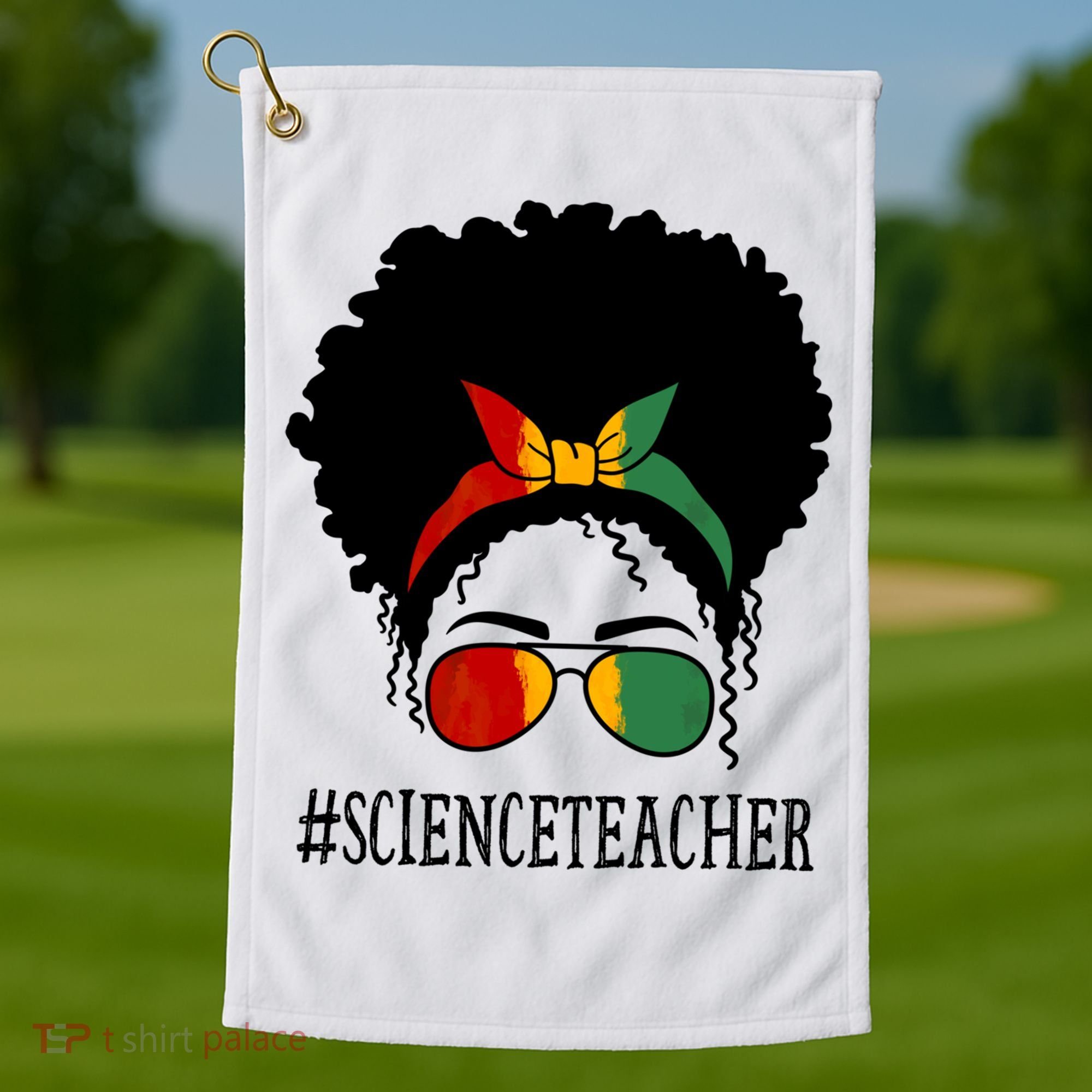 Science Teacher African Messy Bun Black History Month Cute Gift Golf Towel