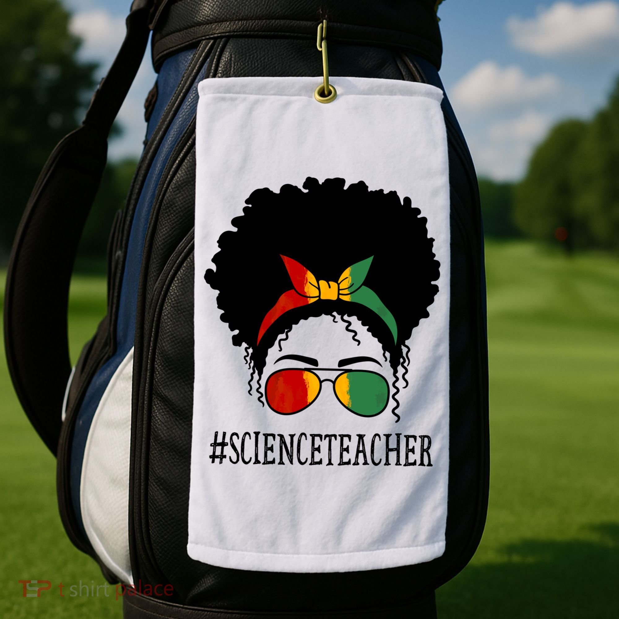 Science Teacher African Messy Bun Black History Month Cute Gift Golf Towel